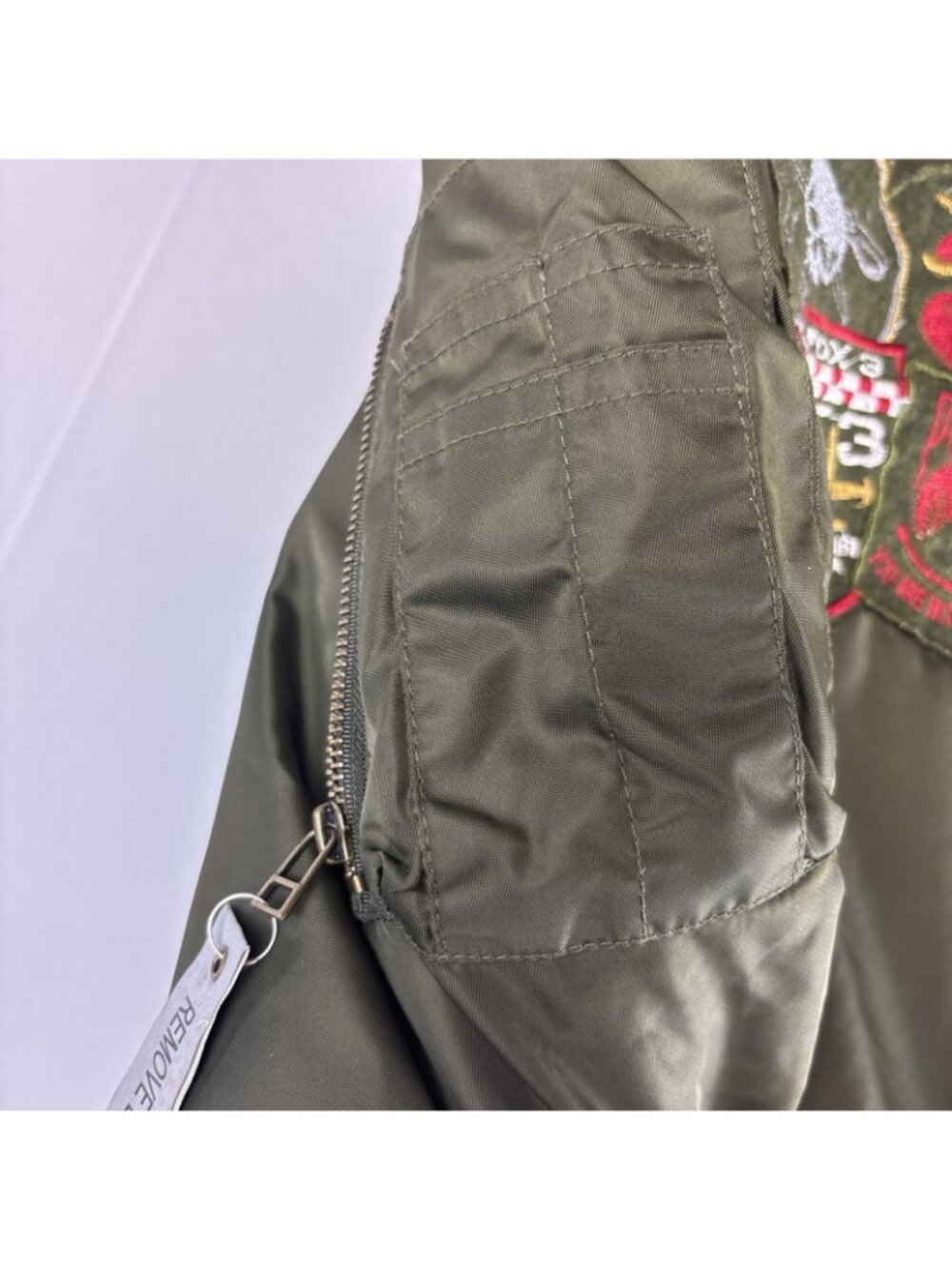 American Stitch Men's White Aviator Bomber Flight Jacket SM Army Patches F3 USA - Picture 5 of 8